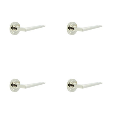 4 PACK Luxury Polished Nickel Door Handle on Stepped Rose for Elegant Interiors - Solid Brass Interior Handle