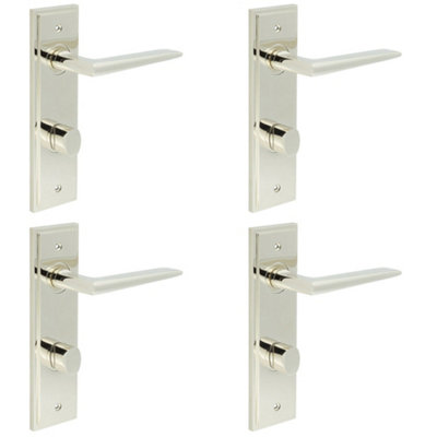 4 PACK Luxury Polished Nickel Door Handle with Backplate for Bathrooms - Solid Brass Interior Handle