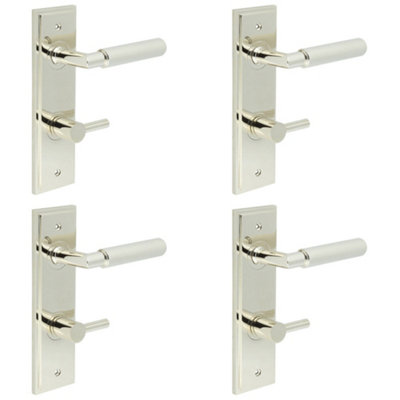 4 PACK Luxury Polished Nickel Door Handle with Turn & Release for Bathrooms - Solid Brass Interior Handle