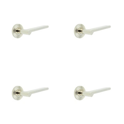 4 PACK Luxury Polished Nickel Reeded Door Handle for Modern Homes - Solid Brass Interior Handle