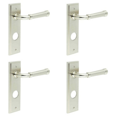 4 PACK Luxury Satin Nickel Door Handle for Bathroom with Elegant Backplate - Solid Brass Interior Handle