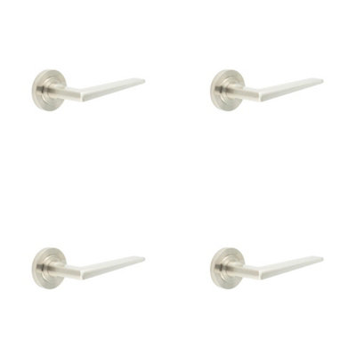 4 PACK Luxury Satin Nickel Door Handle on Plain Rose - Solid Brass Interior Handle