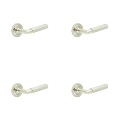 4 PACK Luxury Satin Nickel Door Handle on Stepped Rose for Stylish Interiors - Solid Brass Interior Handle