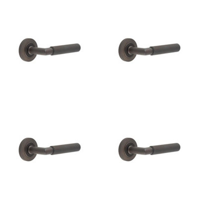 4 PACK Luxury Solid Brass Door Handle on Chamfered Rose in Dark Bronze Finish - Solid Brass Interior Handle