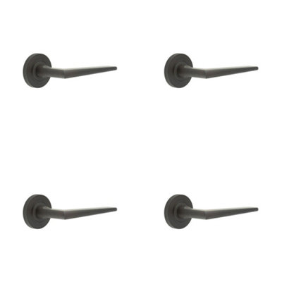 4 PACK Luxury - Solid Brass Door Handle on Knurled Rose in Dark Bronze Finish Solid Brass - Interior Handle
