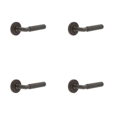 4 PACK Luxury Solid Brass Door Handle on Stepped Rose in Dark Bronze Finish - Solid Brass Interior Handle