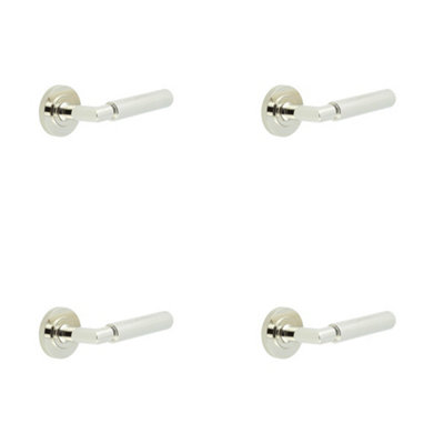 4 PACK Luxury Solid Brass Door Handle with Polished Nickel Finish - Solid Brass Interior Handle
