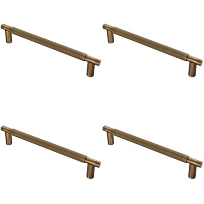 4 PACK - Luxury T Bar Knurled Pull Handle - 300mm Antique Brass - Kitchen Door Cabinet