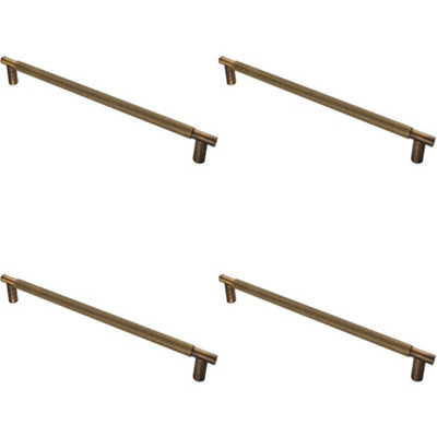 4 PACK - Luxury T Bar Knurled Pull Handle - 450mm Antique Brass - Kitchen Door Cabinet