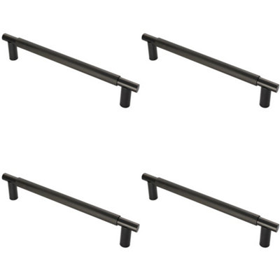 4 PACK - Luxury T Bar Knurled Pull Handle - 450mm Matt Black - Kitchen Door Cabinet