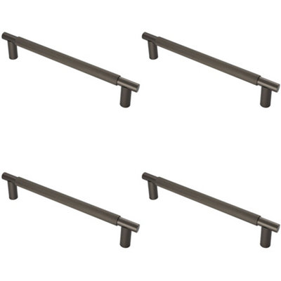 4 PACK - Luxury T Bar Knurled Pull Handle - 450mm Matt Bronze - Kitchen Door Cabinet