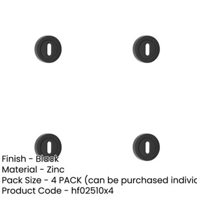 4 PACK Matt Black Standard Keyway Escutcheon - 50mm Black Security ...