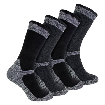 4 Pack Mens Reinforced Industrial Work Socks - 6-11 - Black / Grey