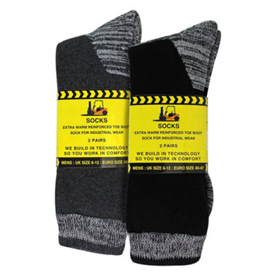 4 Pack Mens Reinforced Industrial Work Socks - 6-11 - Black / Grey