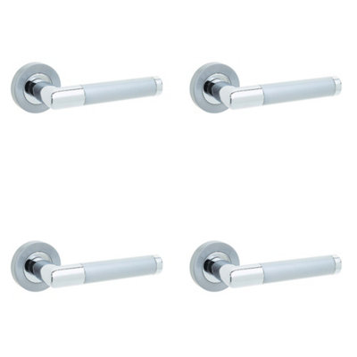 4 PACK Mitred Door Handle on Rose - Polished and Satin Chrome Finish - Interior Handle