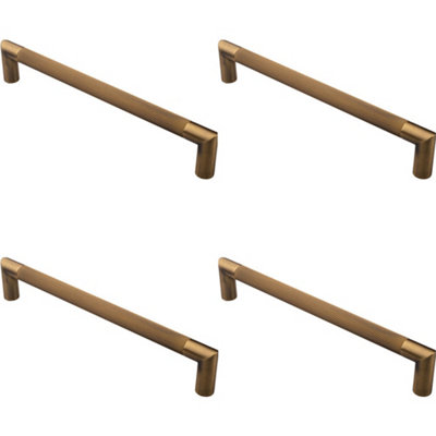4 PACK - Mitred Reeded Door Pull Handle - 320mm x 20mm - 300mm Centres Antique Brass