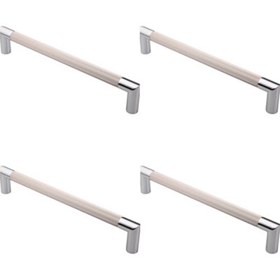4 PACK - Mitred Reeded Door Pull Handle - 320mm x 20mm - 300mm Centres Satin Nickel