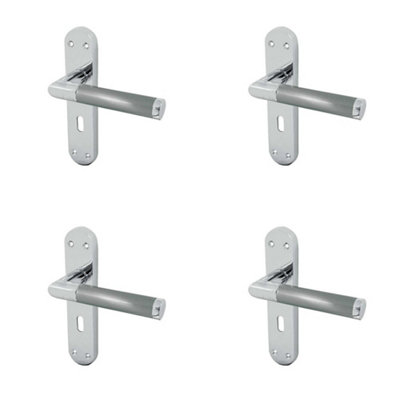 4 PACK Mitred Suite Door Handle with Lockplate in Polished and Satin Chrome Finish - Interior Lever on Backplate