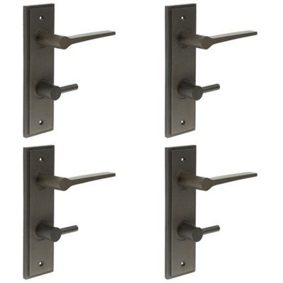 4 PACK Modern Dark Bronze Door Handle with Backplate for Bathrooms Solid Brass Interior Handle