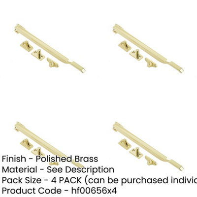4 PACK Modern Non-Lockable Casement Stays 250mm in Polished Brass ...