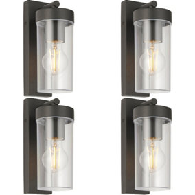 4 PACK Modern Outdoor IP44 Wall Lantern Light - 15W E27 GLS LED - Dimmable