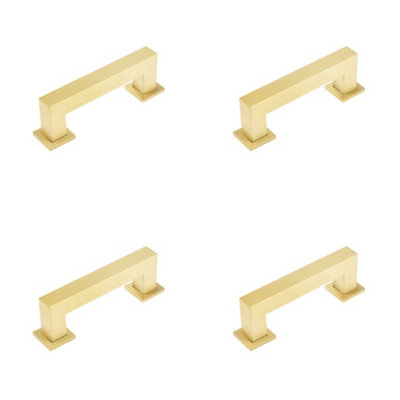 4 PACK Modern Satin Brass Cabinet Handle 96mm for Elegant Interiors - Kitchen Drawer Pull Handle