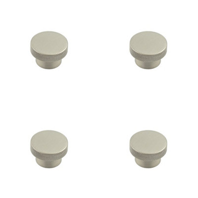 4 PACK Modern Satin Nickel Cupboard Knob - 40mm Diamond Knurled Design - Kitchen Cabinet Knob