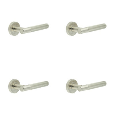 4 PACK Modern Satin Nickel Lever Door Handle with Knurled Detailing - Interior Handle