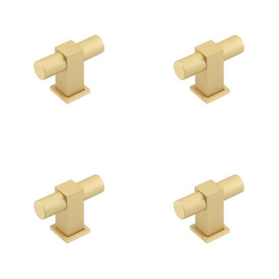 4 PACK Modern T Bar Cupboard Knob in Satin Brass for Stylish Decor - Kitchen Cabinet Knob