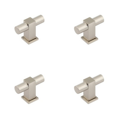 4 PACK Modern T Bar Cupboard Knob in Satin Nickel Finish - Kitchen Cabinet Knob