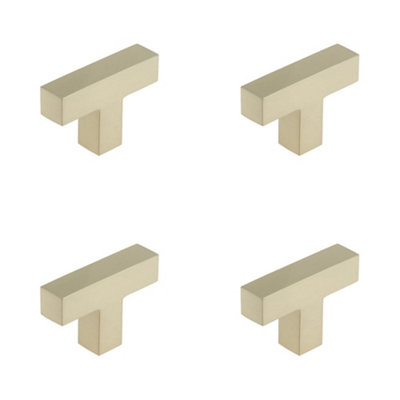4 PACK Modern T-Bar Square Cupboard Knob in Satin Nickel Finish - Kitchen Cabinet Knob