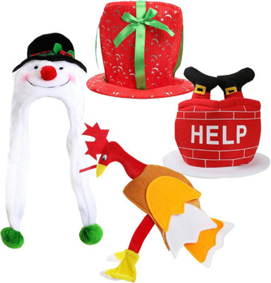4 Pack Novelty Christmas Hat Set Red Present Hat, Chimney Hat With Two ...