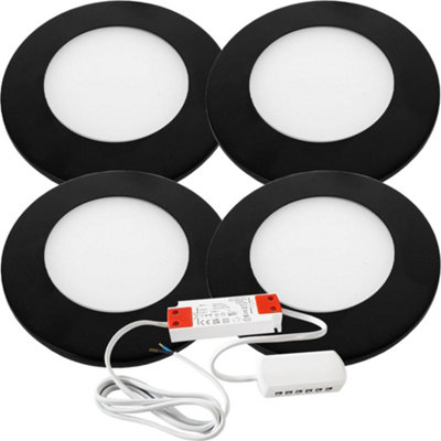 4 Pack of Matt Black Ultra-Slim Round Under Cabinet Kitchen LED Lights ...