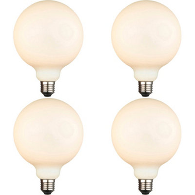 4 PACK Opal Glass 12W E27 G125 LED Light Bulb - Dimmable Warm White - 1400lm 3000k