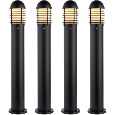 4 PACK Outdoor Bollard Post Light - 60W E27 GLS - 1000mm Height - Matt Black