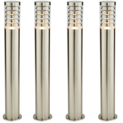 4 PACK Outdoor Garden Bollard Light 80cm Brushed Steel 9W Outside Lamp Post IP44