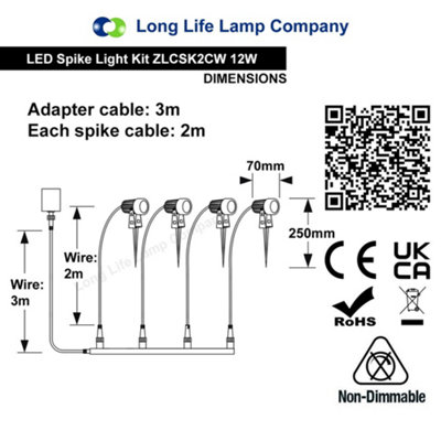 4 Pack Outdoor Garden LED Spike Lights Cool White 12v Low Voltage ZLCSK2CW