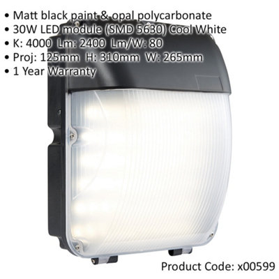 4 PACK Outdoor IP65 Bulkhead Wall Light - 30W Cool White LED - Weatherproof