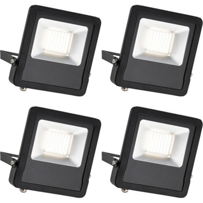 4 PACK Outdoor IP65 LED Floodlight - 50W Cool White LED - Angled Wall Bracket