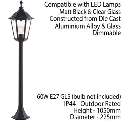 4 Pack | 1M Outdoor Lamp Post Lantern Light | Matt Black & Clear Glass | Traditional Garden Bollard Lamp | Patios, Pathways & Driveways |60W E27 LED - View #4