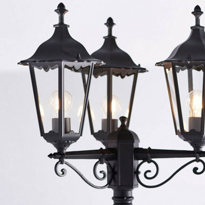 4 PACK Outdoor Lantern Lamp Post Matt Black & Glass 2.3m Tall 3 Light Bollard