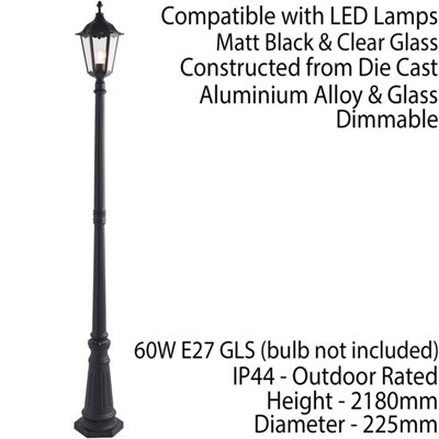4 PACK Outdoor Post Lantern Bollard Light Matt Black & Glass 2180mm Tall Lamp