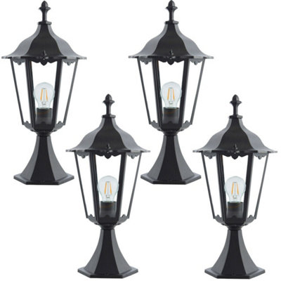 4 Pack Outdoor Post Lantern Light Matt Black & Clear Glass Garden Wall 