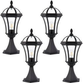 4 PACK Outdoor Post Lantern Light Textured Black Vintage Garden Wall Lamp LED