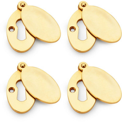 4 PACK - Oval Standard Lock Profile Escutcheon Smooth Swing Cover - Unlaquered Brass