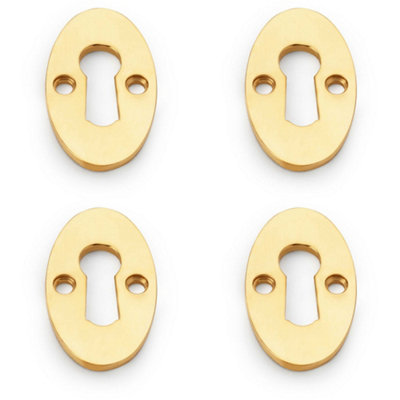 4 PACK - Oval Standard Lock Profile Escutcheon - Unlaquered Brass Door Key Plate
