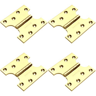 4 PACK - PAIR 102 x 102 x 4mm Parliament Hinge - Polished Brass Internal Door