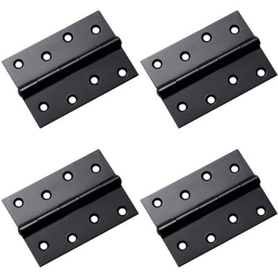 4 PACK - Pair 102mm x 72mm Fixed Pin Door Hinge - Powder Coated Black Interior