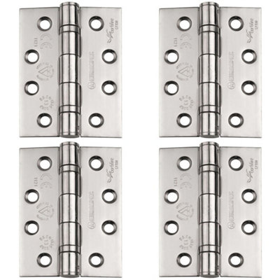 4 PACK - PAIR 13 Ball Bearing Radius Door Hinge - 102 x 102mm Satin Stainless Steel