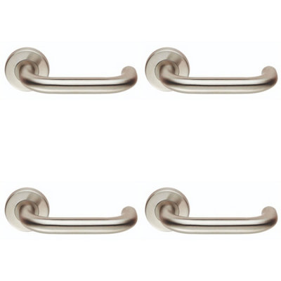 4 PACK - Pair 19mm Round Bar Safety Handle On Round Rose Concealed Fix 201 Satin Steel